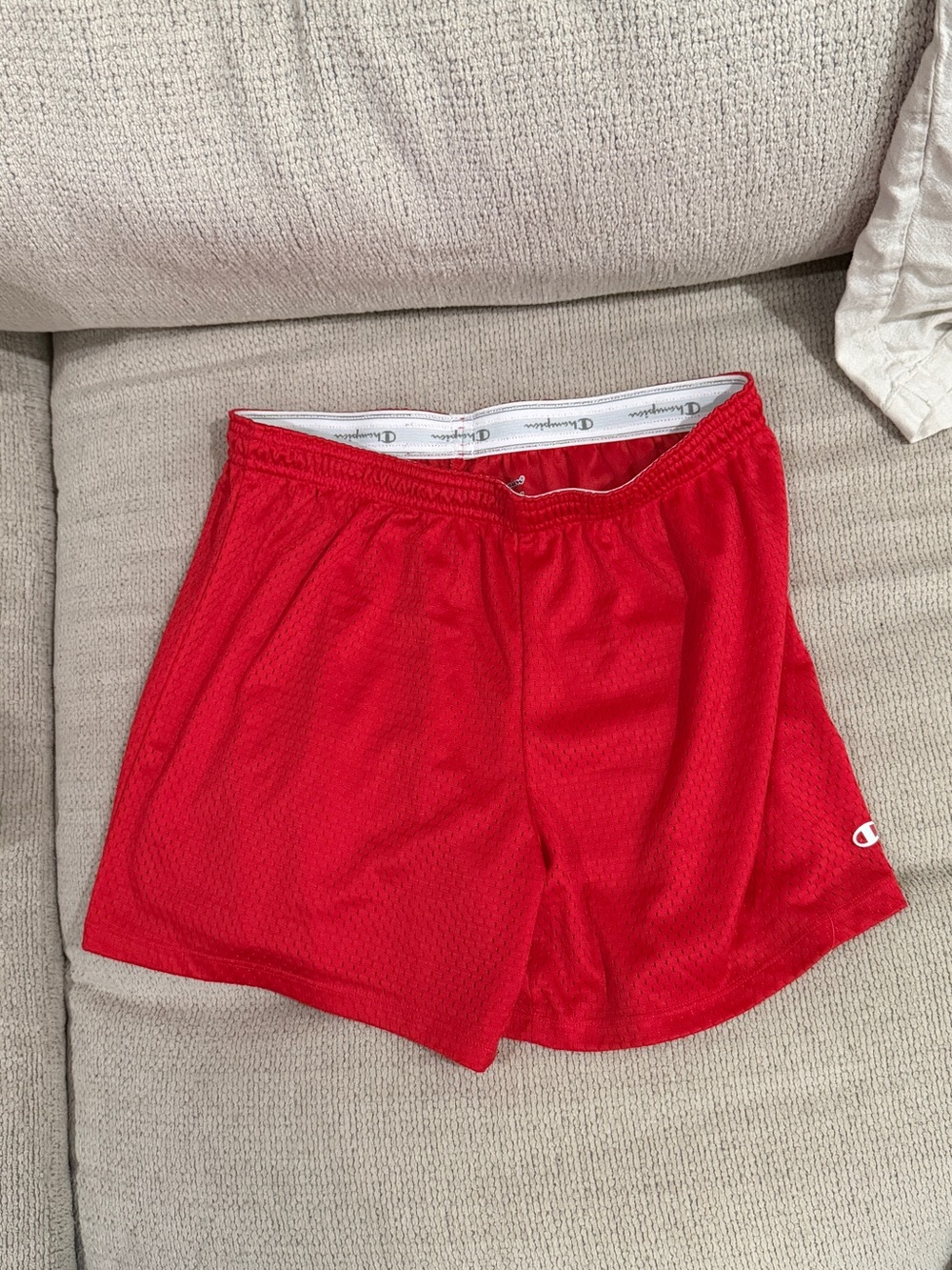 Champion Red Mesh Athletic Shorts with Branded Waistband